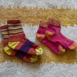 Two pairs Darn Tough socks womens size S striped & polka dots pink orange wool
